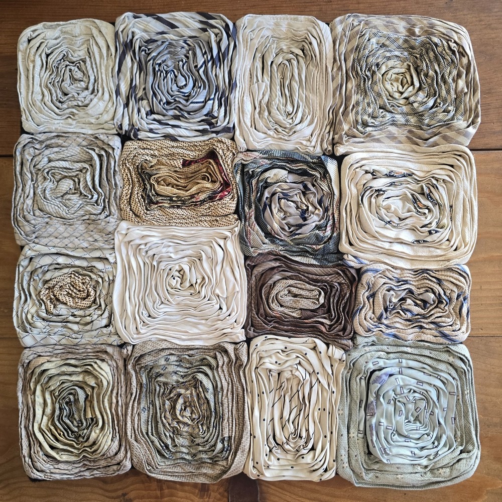Vintage Dreamweavers Handmade Silk Tie Pillow Cover with Hand-Rolled Roses